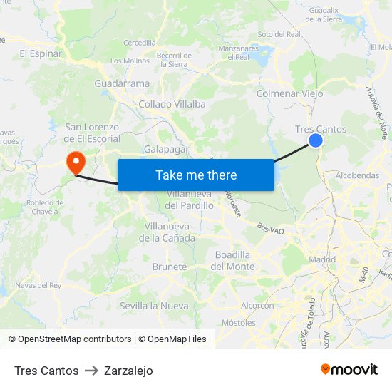 Tres Cantos to Zarzalejo map