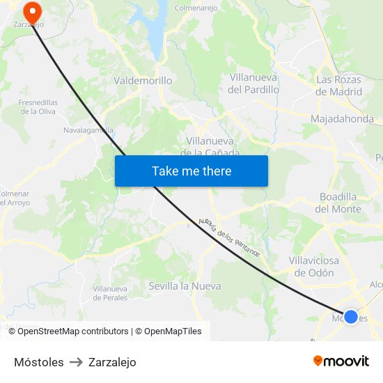 Móstoles to Zarzalejo map