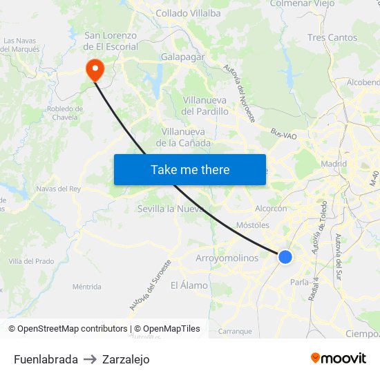 Fuenlabrada to Zarzalejo map