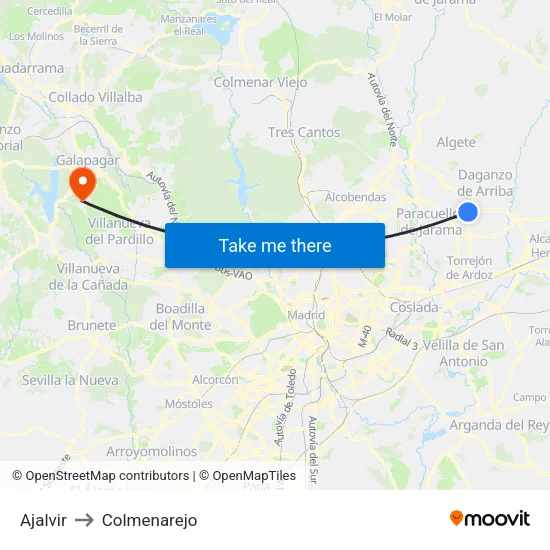 Ajalvir to Colmenarejo map