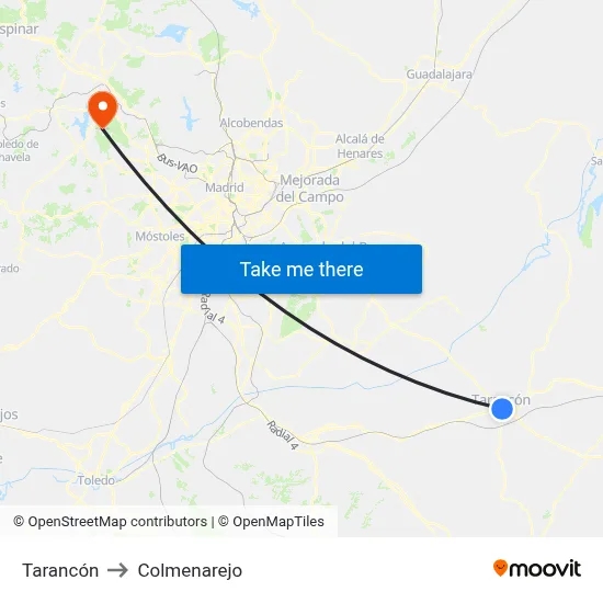 Tarancón to Colmenarejo map