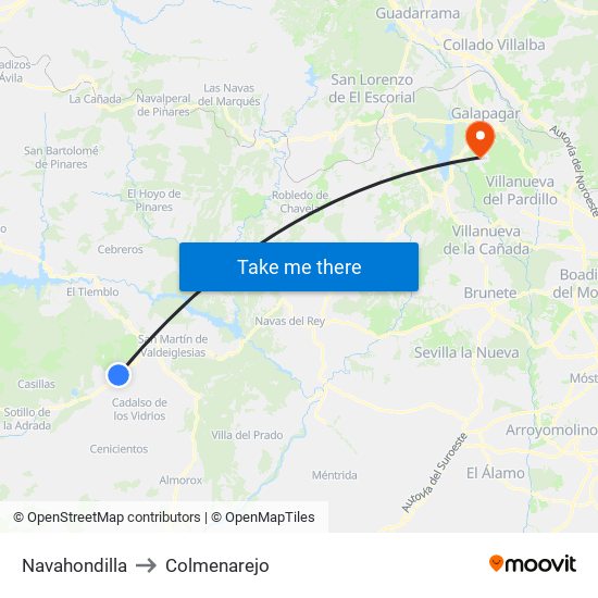 Navahondilla to Colmenarejo map