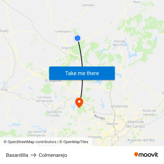Basardilla to Colmenarejo map