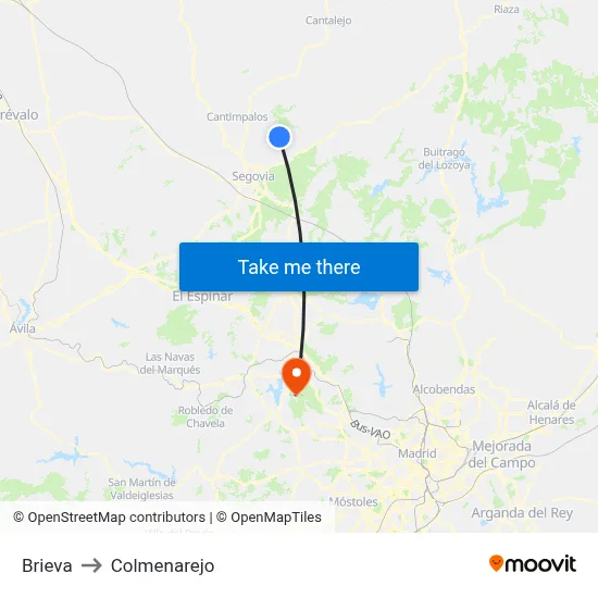 Brieva to Colmenarejo map