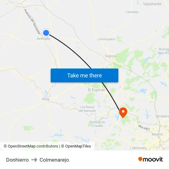 Donhierro to Colmenarejo map