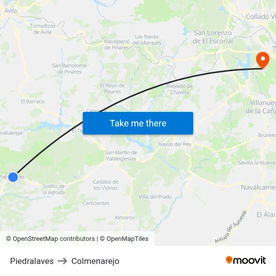Piedralaves to Colmenarejo map