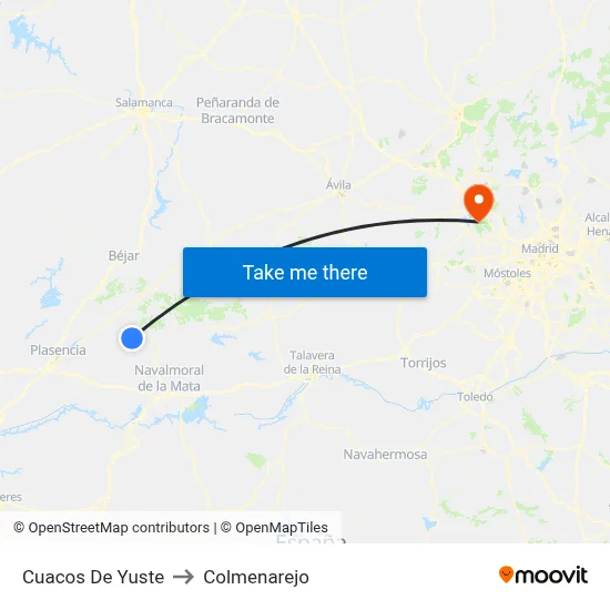 Cuacos De Yuste to Colmenarejo map