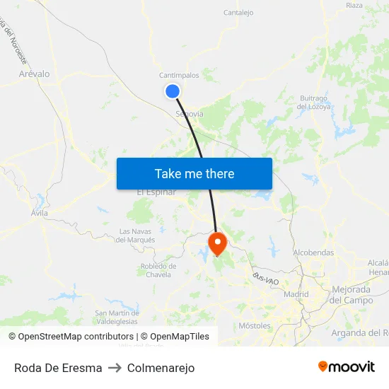Roda De Eresma to Colmenarejo map