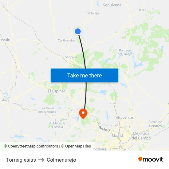 Torreiglesias to Colmenarejo map