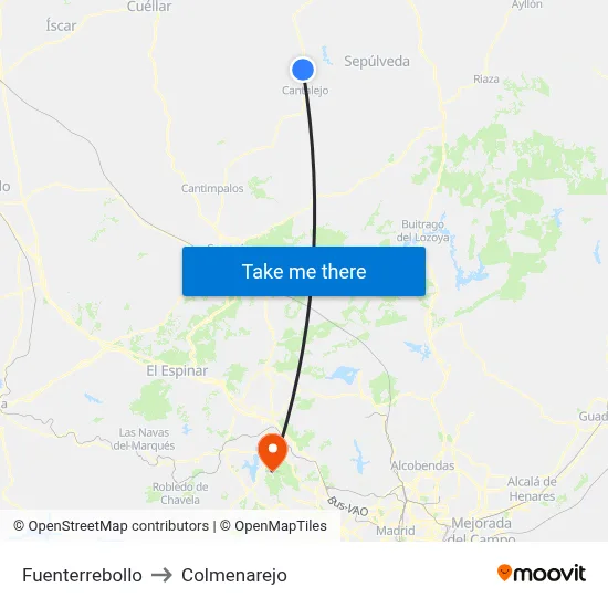 Fuenterrebollo to Colmenarejo map