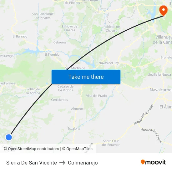 Sierra De San Vicente to Colmenarejo map