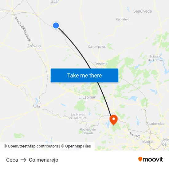 Coca to Colmenarejo map