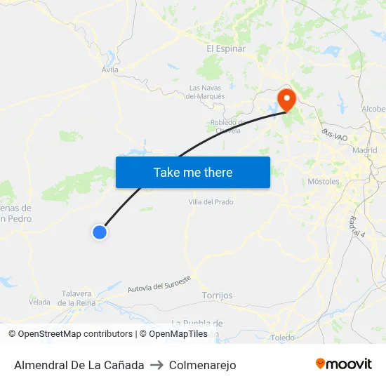 Almendral De La Cañada to Colmenarejo map