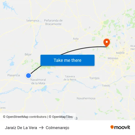 Jaraíz De La Vera to Colmenarejo map