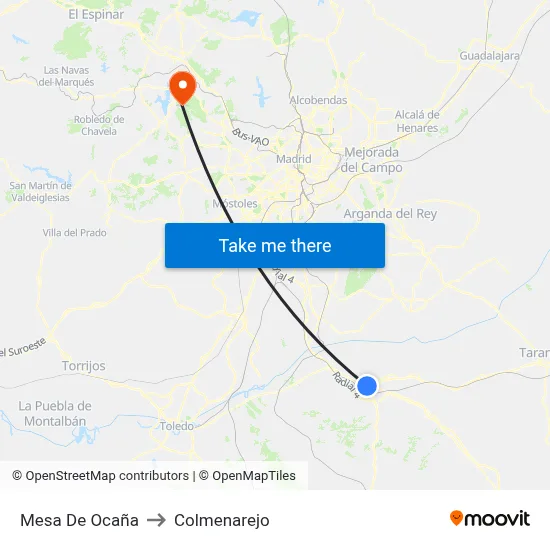 Mesa De Ocaña to Colmenarejo map