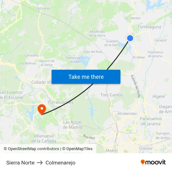 Sierra Norte to Colmenarejo map