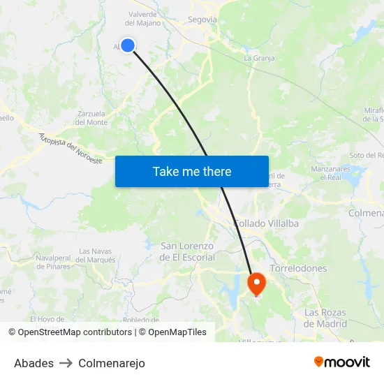 Abades to Colmenarejo map