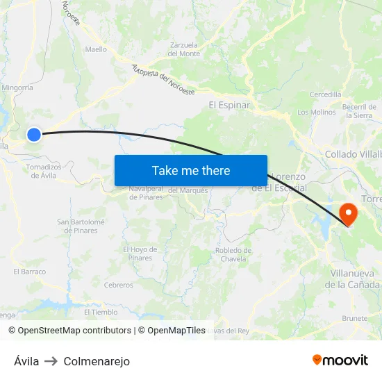 Ávila to Colmenarejo map
