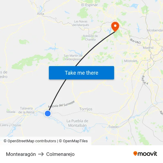 Montearagón to Colmenarejo map