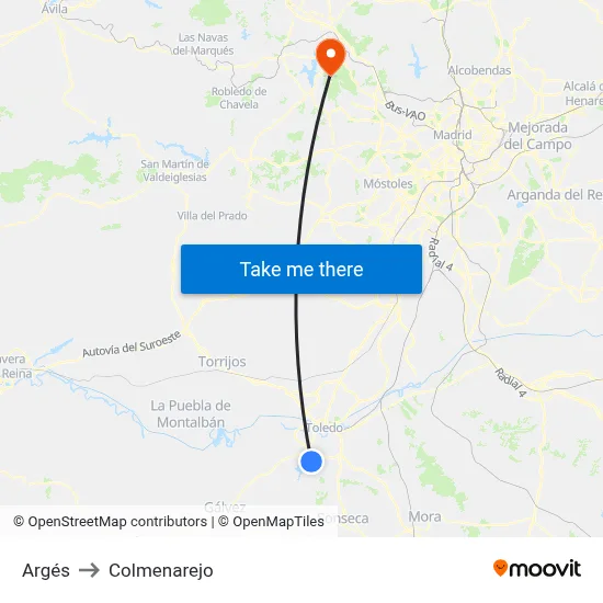 Argés to Colmenarejo map