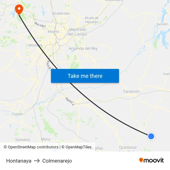 Hontanaya to Colmenarejo map