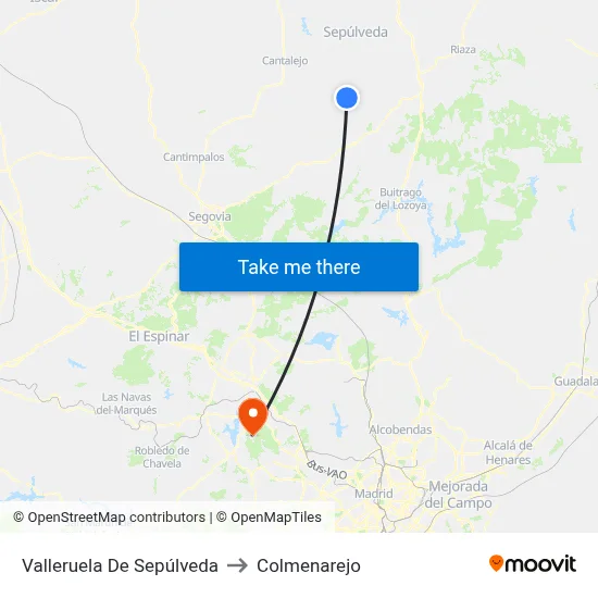 Valleruela De Sepúlveda to Colmenarejo map