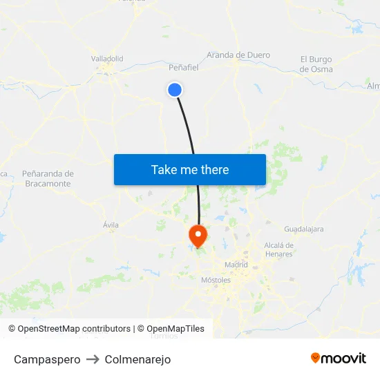 Campaspero to Colmenarejo map
