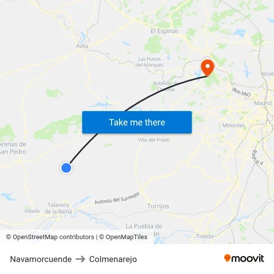 Navamorcuende to Colmenarejo map