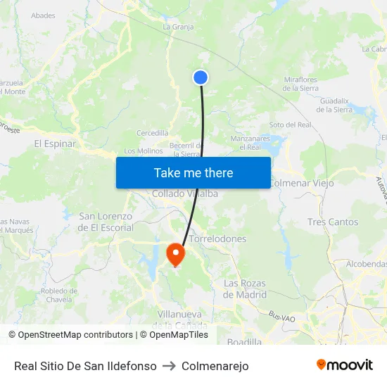 Real Sitio De San Ildefonso to Colmenarejo map