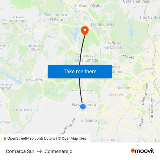 Comarca Sur to Colmenarejo map