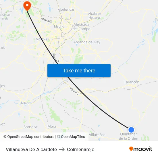Villanueva De Alcardete to Colmenarejo map