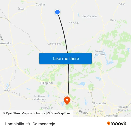 Hontalbilla to Colmenarejo map