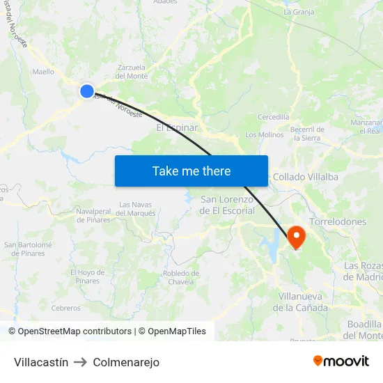 Villacastín to Colmenarejo map
