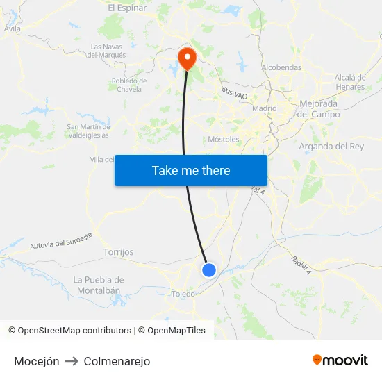 Mocejón to Colmenarejo map