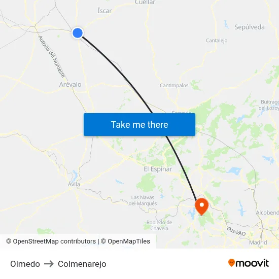 Olmedo to Colmenarejo map