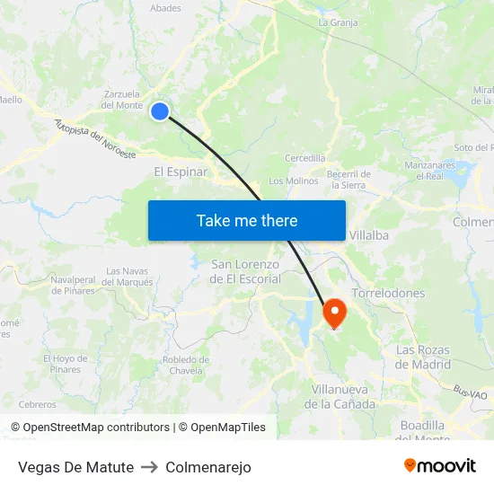Vegas De Matute to Colmenarejo map