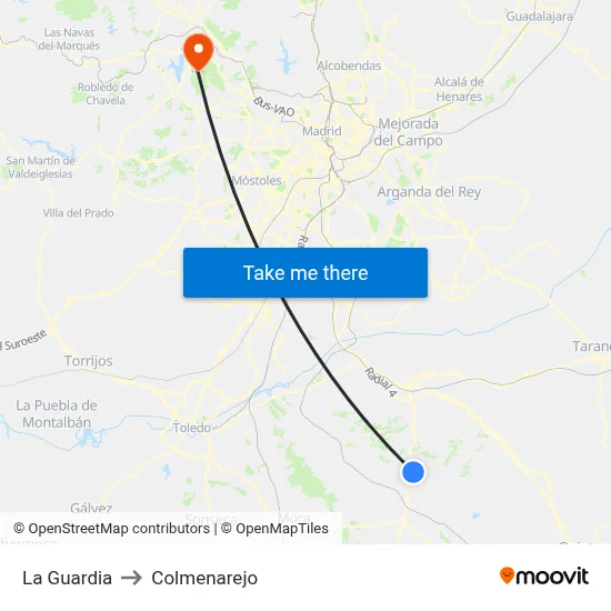 La Guardia to Colmenarejo map