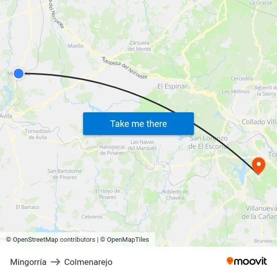 Mingorría to Colmenarejo map