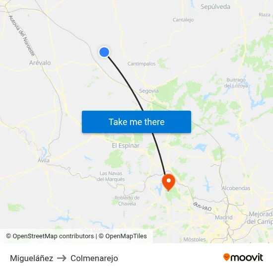 Migueláñez to Colmenarejo map