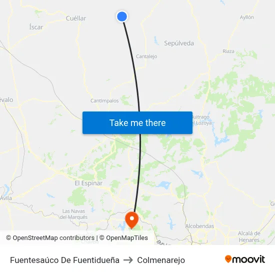 Fuentesaúco De Fuentidueña to Colmenarejo map