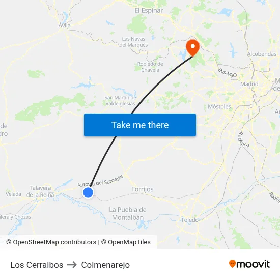 Los Cerralbos to Colmenarejo map