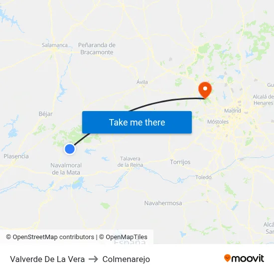Valverde De La Vera to Colmenarejo map