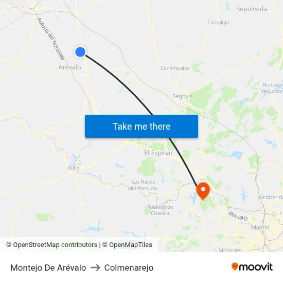 Montejo De Arévalo to Colmenarejo map