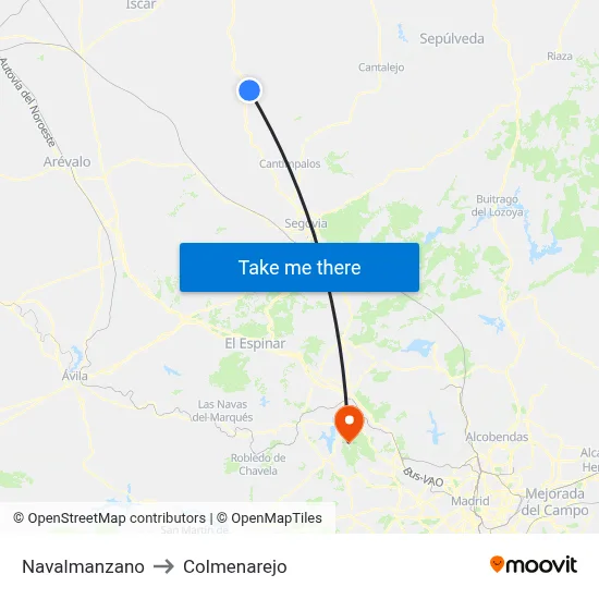 Navalmanzano to Colmenarejo map