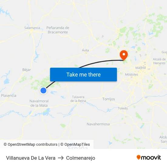 Villanueva De La Vera to Colmenarejo map