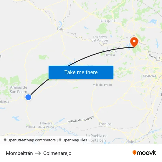 Mombeltrán to Colmenarejo map