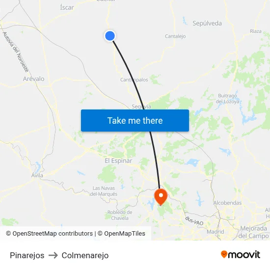 Pinarejos to Colmenarejo map
