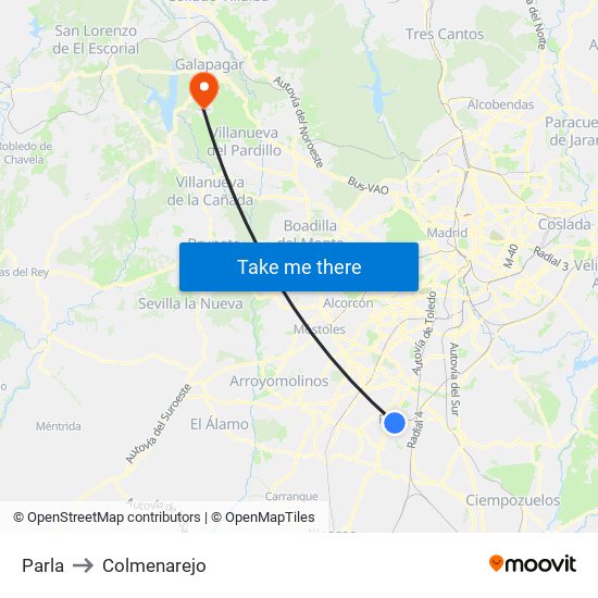 Parla to Colmenarejo map