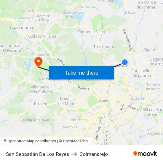 San Sebastián De Los Reyes to Colmenarejo map