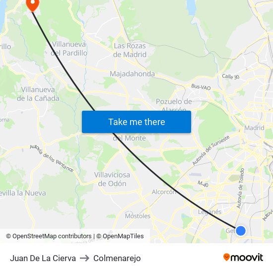 Juan De La Cierva to Colmenarejo map